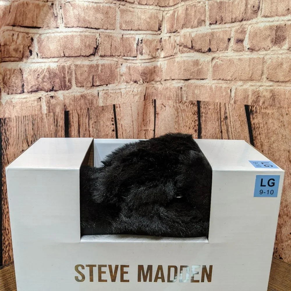 Steve Madden Criss Cross Slippers BLACK Size Large 9-10 NEW in BOX - Picture 2 of 11